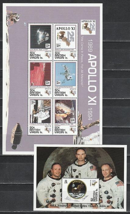 25 лет Высадки на Луну, О-ва Виргины Британ. 1994, малый лист + блок